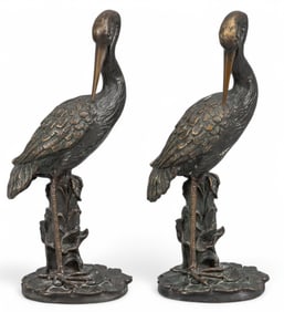 Pair of Bronze Crane Statues