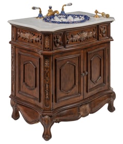 Marble Top Bathroom Vanity with Asian Motifs
