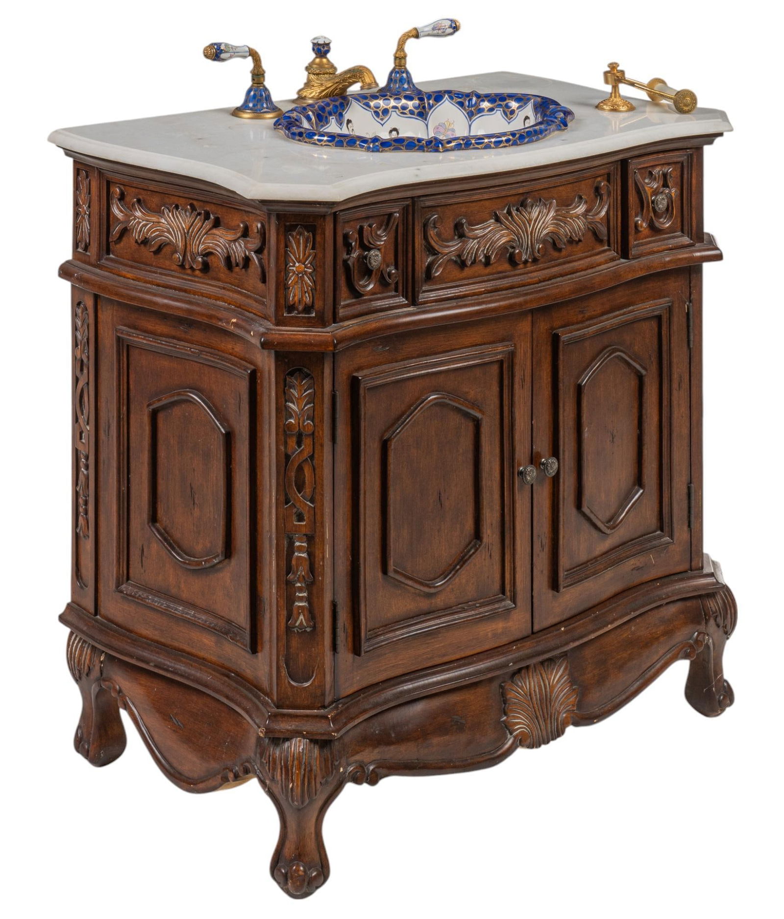 Marble Top Bathroom Vanity with Asian Motifs (1 of 13)