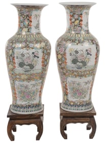 Pair of Large Famille Rose Vases with Stands