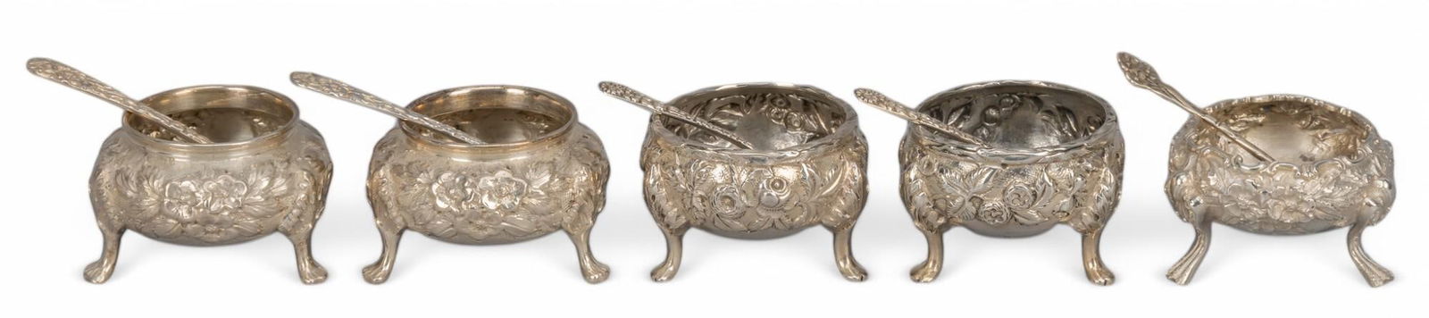 (5) Sterling Silver Repousse Salt Dishes and Spoons (1 of 12)