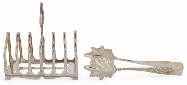Sterling Silver Toast Holder and Repousse Tongs