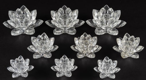 Set of (9) Swarovski Crystal Water Lillies