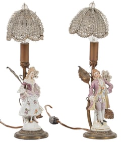 Pair of French Rococo Style Porcelain Figure Lamps