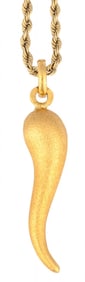 14K Italian Horn Pendant Necklace