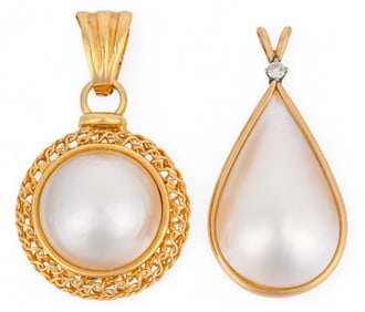 (2) 14K Pearl Pendants