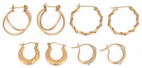 (4) Pairs of Gold Hoop Earrings