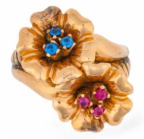 18K Floral Gemstone Ring