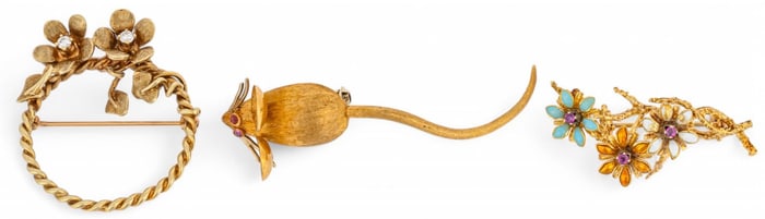 (3) 18K and 14K Brooches