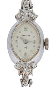 Vintage 14K White Gold Hamilton Diamond Watch