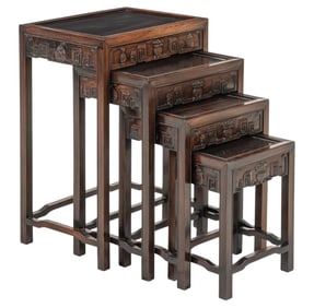 Set of (4) Carved Chinoiserie Style Nesting Tables