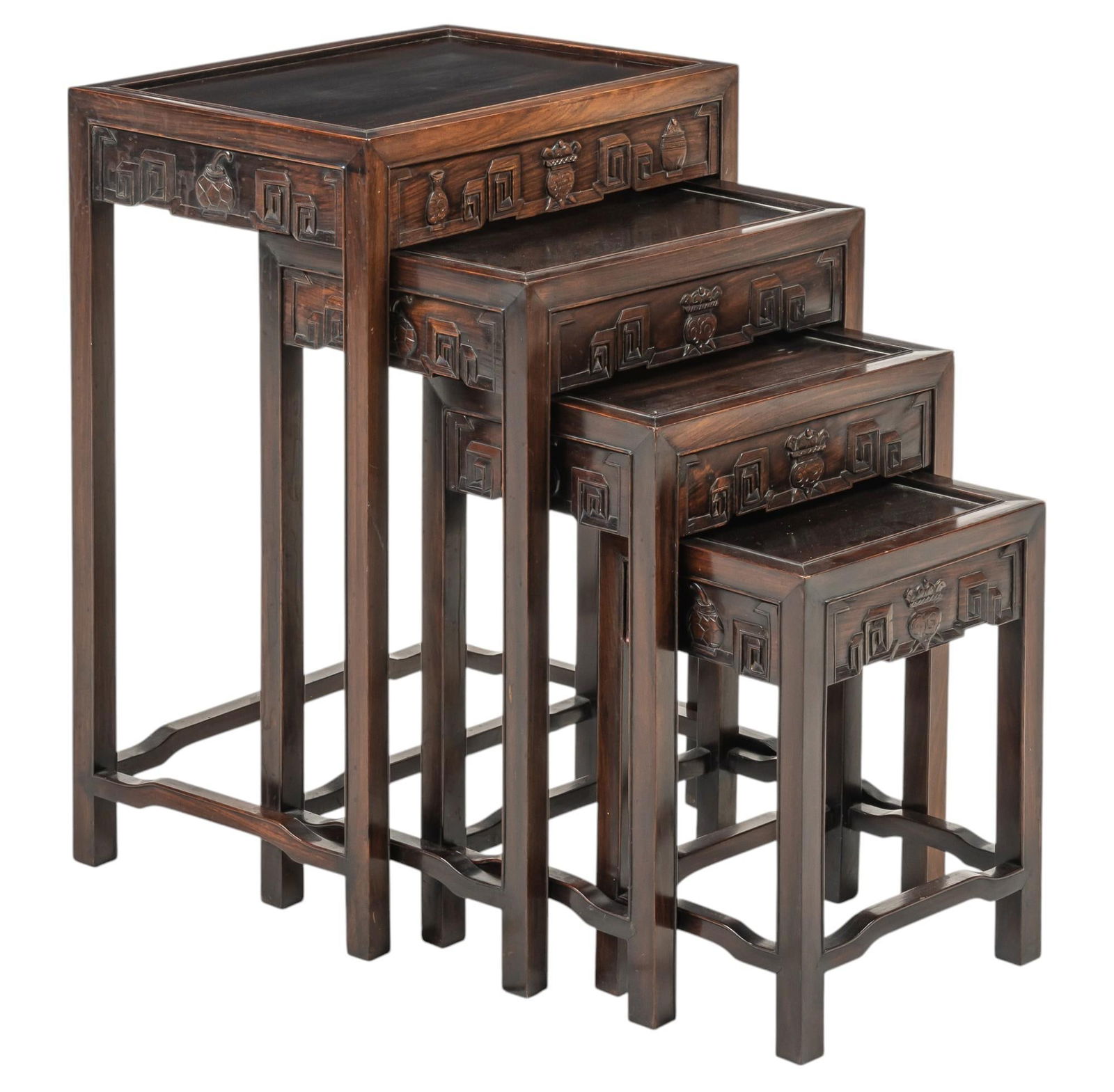 Set of (4) Carved Chinoiserie Style Nesting Tables (1 of 7)