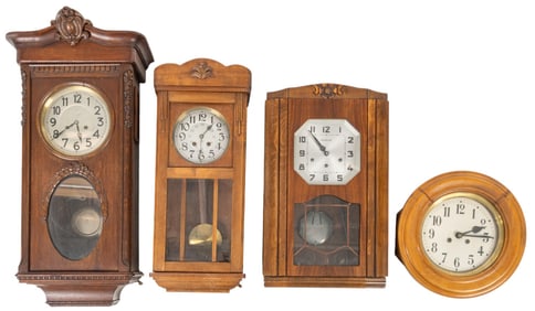 (4) Vintage Wooden Wall Clocks