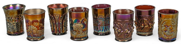 Collection of (8) Amethyst Carnival Glass Tumblers