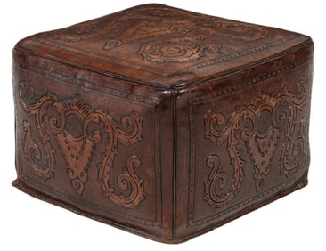 Tooled Leather Ottoman