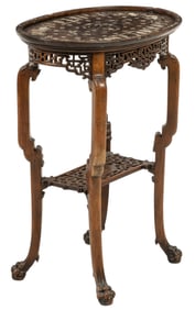 Vintage Inlaid Chinese Pedestal Table