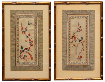 Pair of Asian Embroidered Silk Panels
