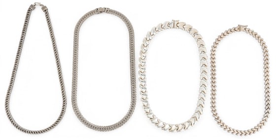 (4) Flat Sterling Silver Necklaces