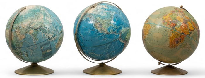 (3) Vintages World Globes