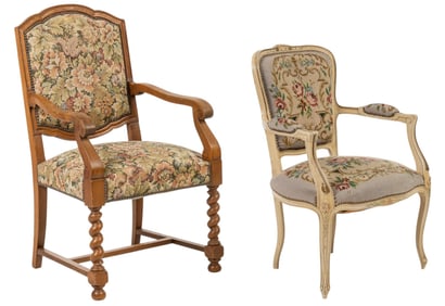 (2) Needlepoint Upholstered Armchairs