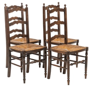Set of (4) French Provincial Rush Seat Dining Chairs