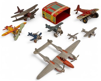 Collection of (9) Vintage Iron and Tin Airplane Toys