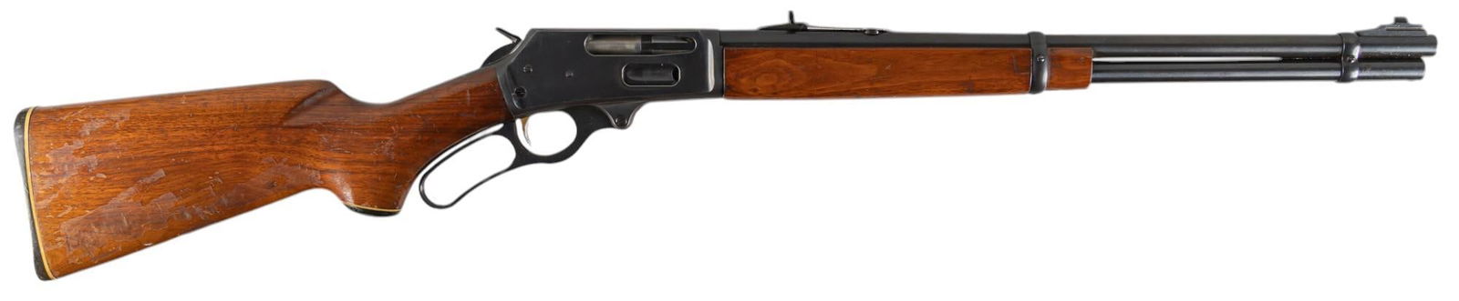Marlin 336 30-30 Lever Action Rifle: Serial: 25113781 Manufacturer: The Marlin Firearms Co. (c. 1975) Model: 336 Caliber: 30-30 Barrel length: 20 in. OAL: 38.25 in. Condition: Good; stock & forend have light-moderate wear & handl