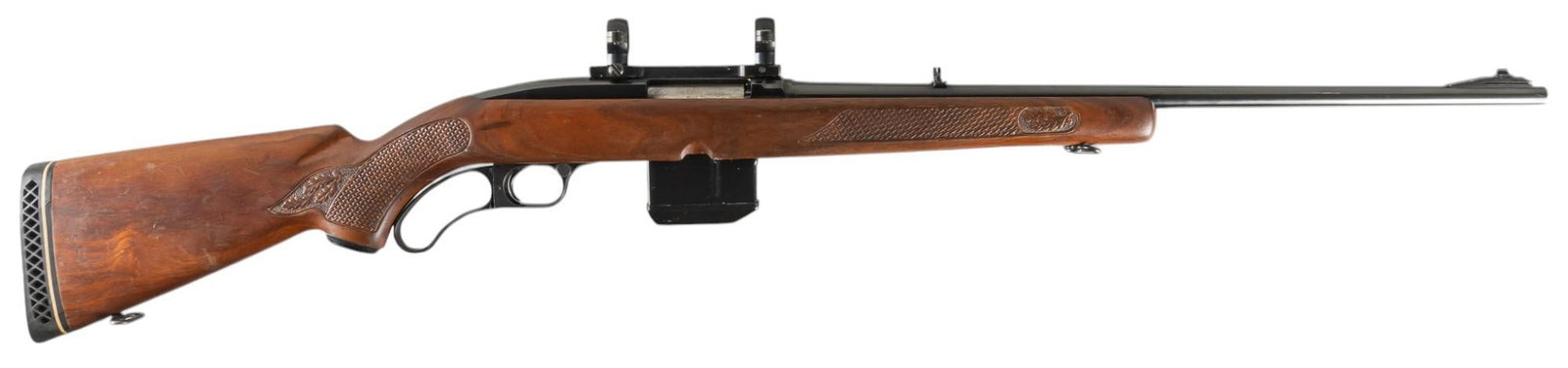 Winchester Model 88 308 Win Lever Action Rifle: Serial: 193337A Manufacturer: Winchester (c. 1967) Model: 88 Caliber: 308 Win. Barrel length: 22 in. OAL: 42 in. Condition: Good; stock has light wear & handling marks & very light pressure de