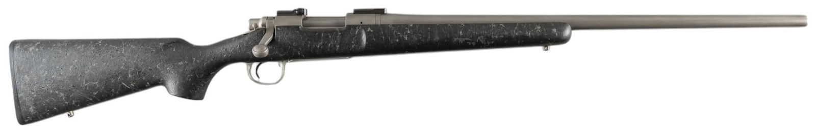 Remington 700 22-250 Bolt Action Rifle with Bull Barrel: Serial: S6263751 Manufacturer: Remington Arms Co. Model: 700 Caliber: 22-250 Barrel length: 25 in. OAL: 44.5 in. Condition: Good; stock has light-moderate wear & handling marks throughout; barrel