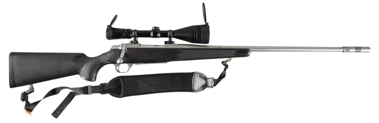 Browning A-Bolt Stainless Stalker 300 Win. Mag. Bolt Action Rifle: Serial: 1518NN351 Manufacturer: Miroku-Japan / Browning Arms Co. Model: A-Bolt Caliber: 300 Win. Mag. Barrel length: 24 in. (26.5 in. with compensator) OAL: 47 in. Condition: Good; stock has light wea