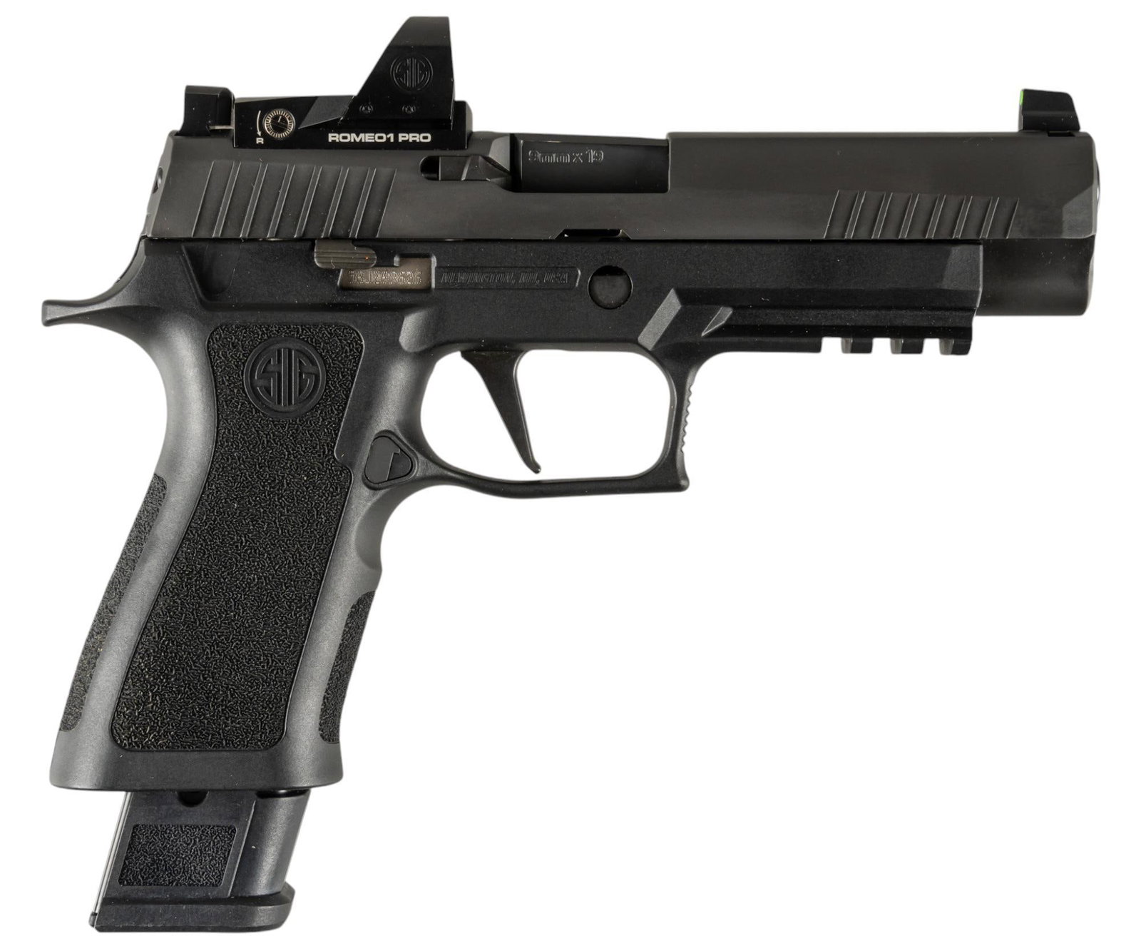 Sig P320 X-Full RXP 9mm Semi Auto Pistol W/ Romeo 1 Pro Red Dot: Serial: 58J099626 Manufacturer: Sig Sauer Model: P320 X-Full RXP Caliber: 9mm Barrel Length: 4.5 in. OAL: 8.5 in. Condition: Very Good; very light handling marks throughout; light signs of use; bore i