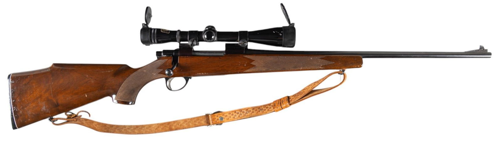 Sako Forester L579 243 Win Bolt Action Rifle: Serial: 90619 Manufacturer: Sako, Finland (c. 1969) Model: Forester (L579 action) Caliber: 243 Win Barrel length: 23 in. OAL: 43 in. Condition: Good; wood stock has regular wear & handling marks; 