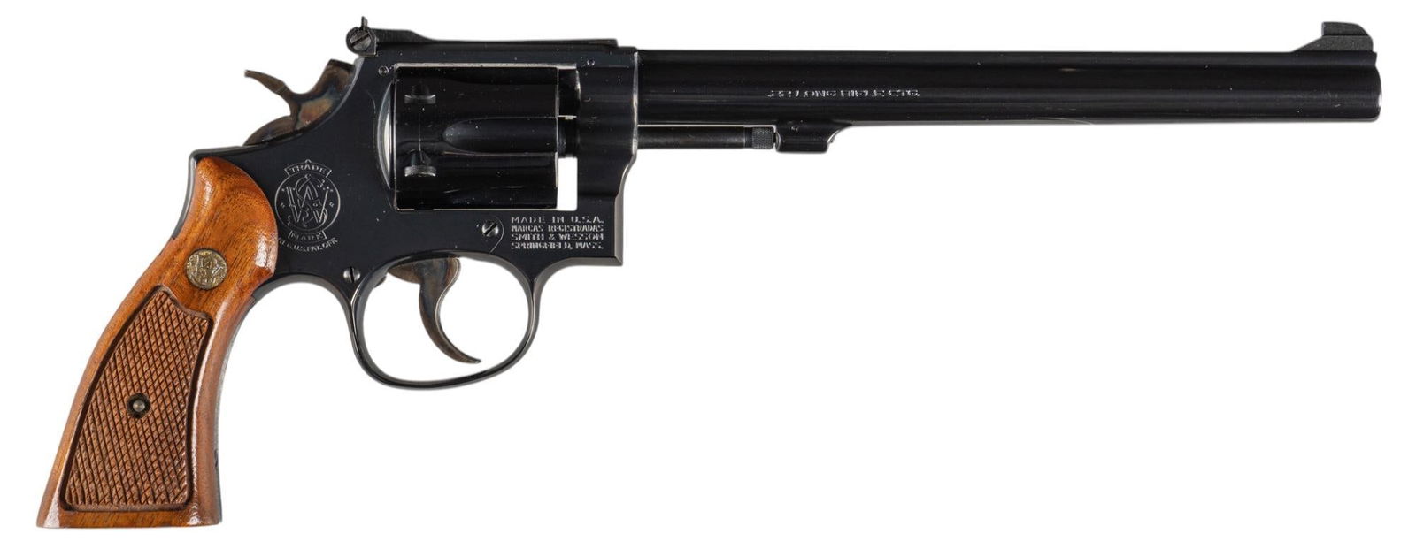 Smith & Wesson 17-4 22LR Double-Action Revolver: Serial: 76K0511 Manufacturer: Smith & Wesson Model: 17-4 Caliber: 22LR Barrel length: 8.25 in. OAL: 13.5 in. Condition: Good; factory wood grips have very light wear & handling marks including