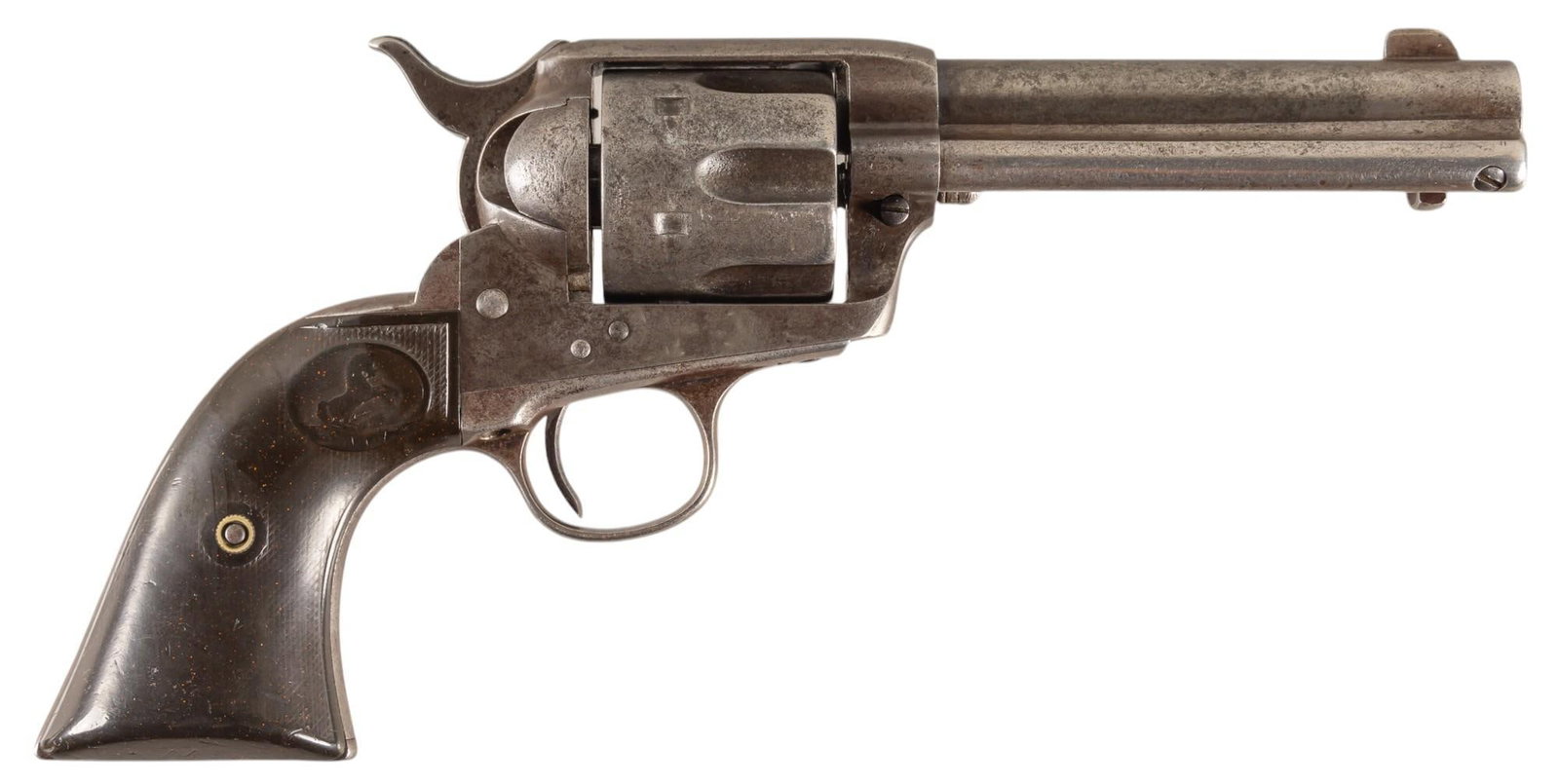 Colt 1873 Single Action Army 38 WCF Revolver W/ Letter: Serial: 192023 Manufacturer: Colt's PT. F.A. Mfg. Co. (c. 1900) Model: 1873 Single Action Army Caliber: 38-40 WCF Barrel length: 4.75 in. OAL: 10.5 in. Condition: Good / Fair; hard rubber grips ar