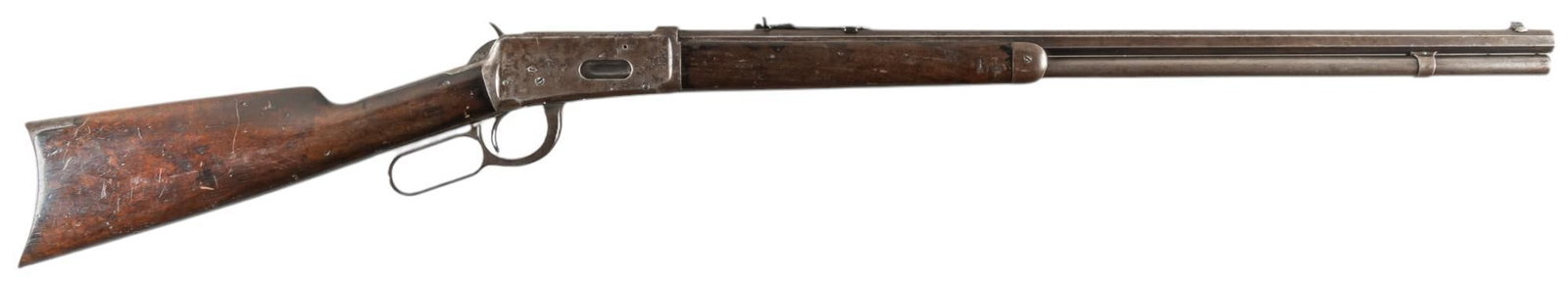 Winchester Model 1894 32-40 Win Lever Action Rifle W/ Letter: Serial: 87196 Manufacturer: Winchester Repeating Arms Co. (c. 1900) Model: 1894 Caliber: 32-40 Win Barrel length: 26 in. OAL: 44.5 in. Condition: Fair; wood stock & forend have significant wear &a