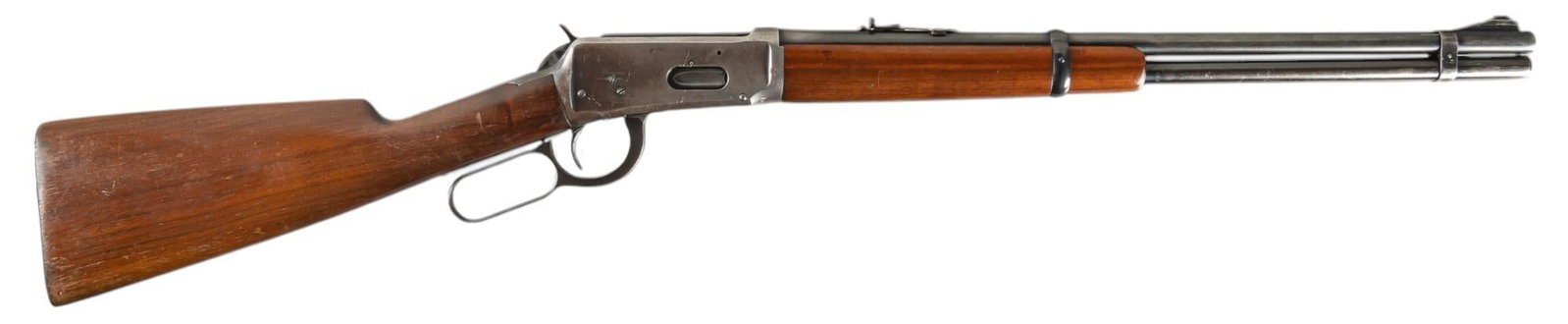 Pre-64 Winchester Model 94 30 WCF Flat Band Carbine: Serial: 1448281 Manufacturer: Winchester Repeating Arms Co. (c. 1947) Model: 94 Caliber: 30-30 WCF Barrel length: 20 in. OAL: 38 in. Condition: Good; wood stock & forend have moderate handling mar