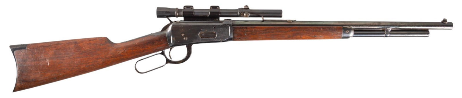 Winchester Model 1894 25-35 WCF Lever Action Rifle: Serial: 364037 Manufacturer: Winchester (c. 1907) Model: 1894 Caliber: 25-35 WCF Barrel length: 20 in. OAL: 38 in. Condition: Poor-Fair; stock has moderate wear & handling marks including pressure