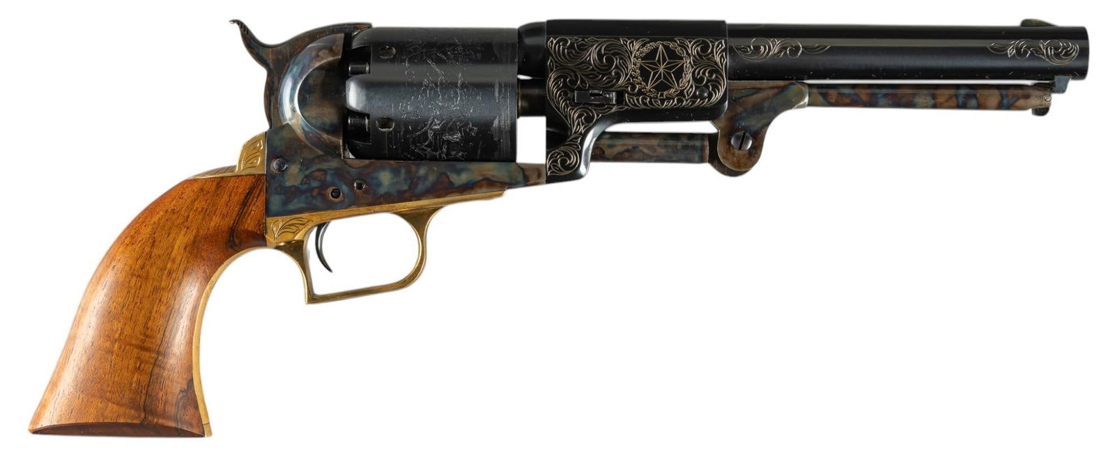 Colt F Series Dragoon 44 Cal Percussion Revolver: Serial: 33235 Manufacturer: Colt's PT. F.A. Mfg. Co. (c. 1980-1982) Model: F Series Dragoon USMR Caliber: 44 Barrel length: 7.5 in. OAL: 13.5 in. Condition: Good; grips have light wear & handl