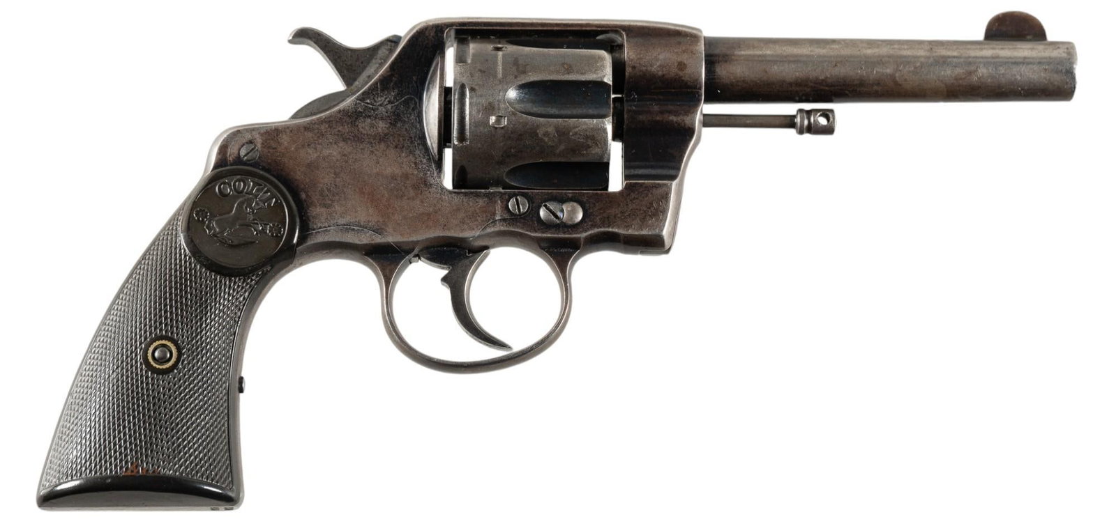 Colt New Army DA 41 Colt Revolver: Serial: 236926 Manufacturer: Colt's PT. F.A. Mfg. Co. (c. 1904) Model: New Army DA Caliber: 41 Colt Barrel length: 4.5 in. OAL: 10 in. Condition: Good; hard rubber grips have moderate wear; barrel
