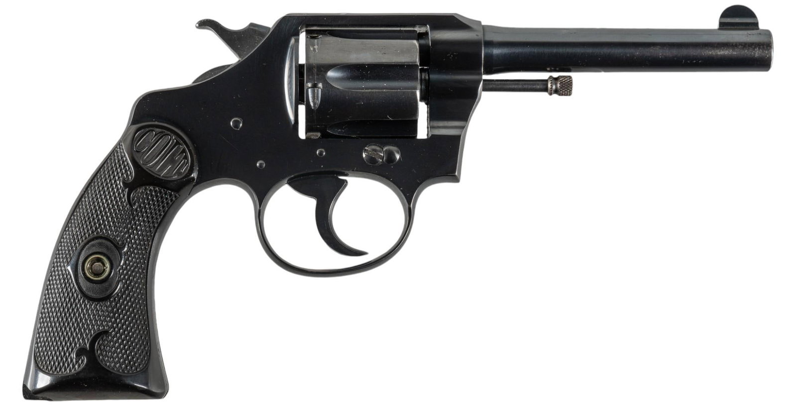First Issue Colt Police Positive 32 New Police Revolver: Serial: 197356 Manufacturer: Colt's PT. F.A. Mfg. Co. (c. 1923) Model: Police Positive (First Issue) Caliber: 32 New Police Barrel length: 4 in. OAL: 8.5 in. Condition: Good; hard rubber grips hav