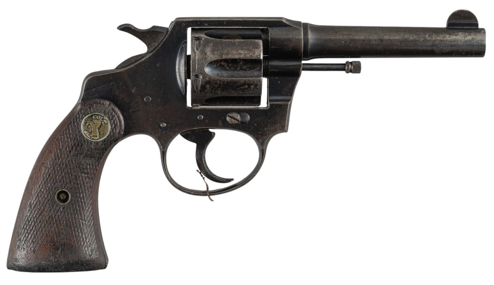 Railway Express Agency Colt Police Positive 38S&W Revolver: Serial: 333056 Manufacturer: Colt's PT. F.A. MFG. Co. (c. 1930) Model: Police Positive Caliber: 38S&W Barrel length: 4 in. OAL: 8.25 in. Condition: Good; grips have light wear & handling m