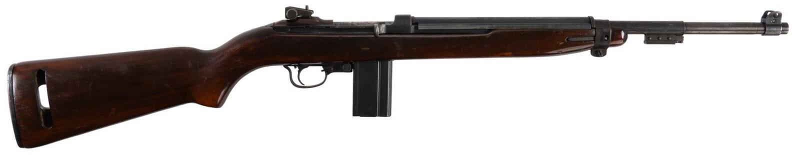 Post-War Commercial Alpine M1 30 Carbine Semi Auto Rifle: Serial: 1411 Manufacturer: Alpine Ind. Model: Commercial M1 Carbine Caliber: 30 Carbine Barrel length: 18.25 in. OAL: 36.25 in. Condition: Fair-Good; wood stock has fair amount of wear to finish &