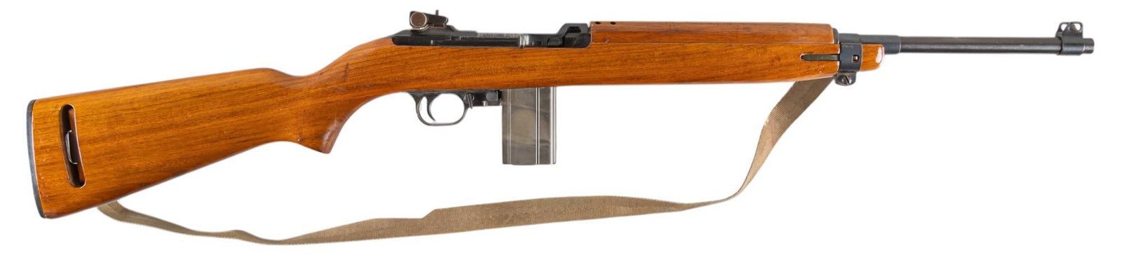 Universal M1 30 Carbine Semi-Auto Rifle: Serial: 168419 Manufacturer: Universal-FLA Model: M1 Carbine Caliber: 30 Carbine Barrel length: 18 in. OAL: 35.75 in. Condition: Good; stock has light wear & handling marks with some pressure dent