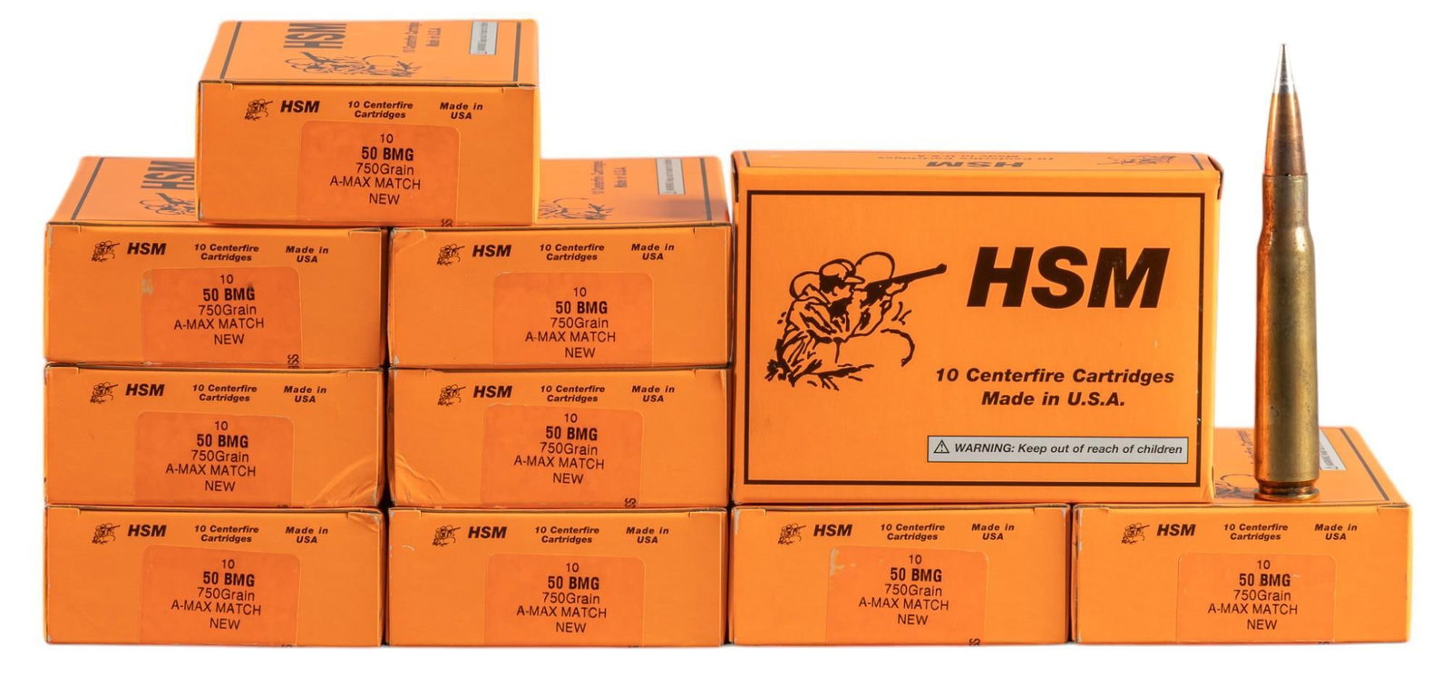 100 Rounds of HSM 50 BMG Ammunition: Includes: -100 Rounds of HSM 750gr A-MAX Match 50 BMG Provenance: The Estate of Urban "Obie" O'Brien III From the Double O Ranch in Paige, Texas