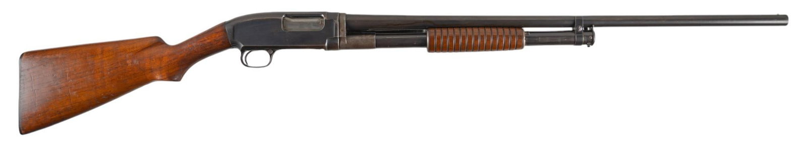 Winchester Model 12 16 Gauge Pump Action Shotgun: Serial: 645870 Manufacturer: Winchester Repeating Arms Co. (c. 1930) Model: 12 Caliber: 16 Gauge (fixed full choke) Barrel length: 28 in. (2.75 in. chamber) OAL: 47 in. Condition: Good; wood stock &am