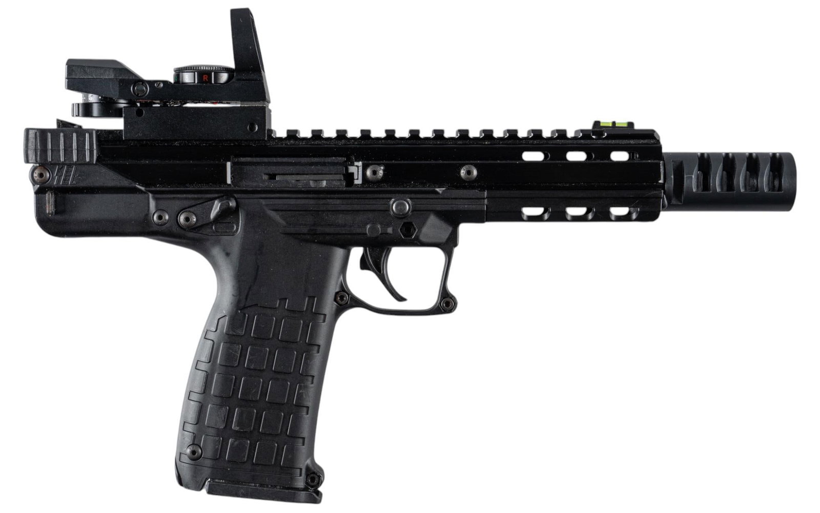 Kel-Tec CP33 22LR Semi-Auto Pistol: Serial: M2U80 Manufacturer: Kel-Tec Model: CP33 Caliber: 22 LR Barrel length: 5 in. OAL: 12.25 in. Condition: Good; very light wear & handling marks throughout; bore is very good & bright with