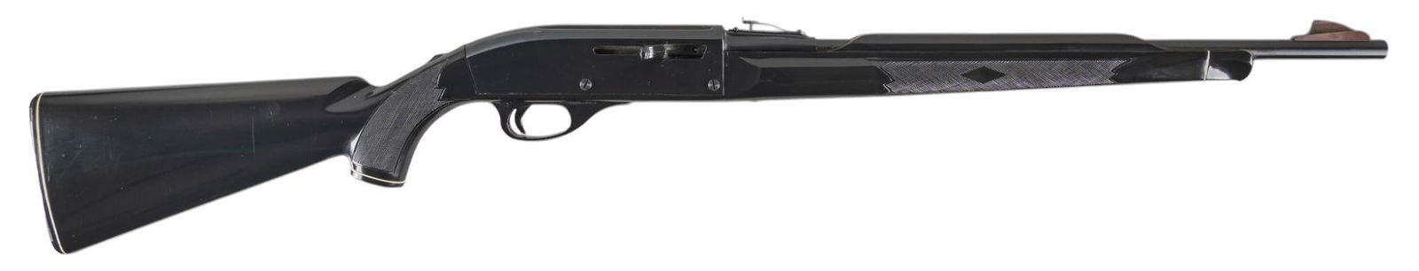 Remington Nylon 66 22 LR Rifle: Serial: A2266408 Manufacturer: Remington Arms Co. Model: Nylon 66 Caliber: 22 LR Barrel length: 19.5 in. OAL: 38.75 in. Condition: Good; stock has light wear & handling marks throughout; barrel &a
