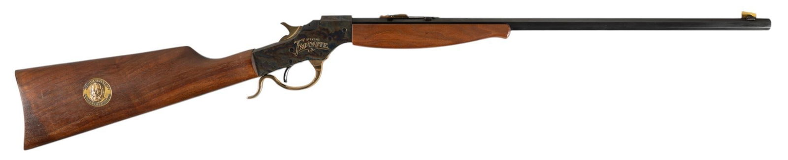 Stevens Favorite Model 71 22 LR Falling Block Rifle: Serial: 13651SF Manufacturer: Savage Arms (c. 1971) Model: Stevens Favorite Model 71 Caliber: 22 LR Barrel length: 22 in. OAL: Condition: Very Good; wood stock has little to no handling marks; barrel 