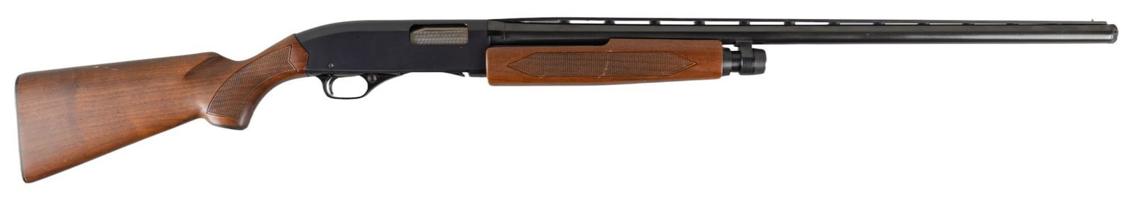 Winchester Model 1200 12 Gauge Pump Action Shotgun: Serial: L850432 Manufacturer: Winchester Model: 1200 Caliber: 12 Ga. (Screw in mod choke) Barrel length: 28 in. (2.75 in. chamber) OAL: 49.25 in. Condition: Good; wood stock & pump grip have light