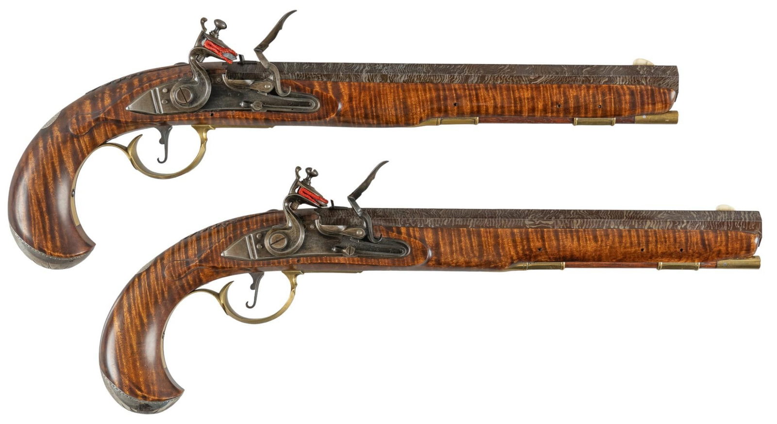 Custom Bill Shipman 1984 Dueling Flintlock Pistol Pair: Serial: NSN Manufacturer: William "Bill" Shipman Custom - Lancaster, PA Model: Pair of 1984 Custom Flintlock Pistols Caliber: (1) approx. .42 rifled (measured at muzzle); (2) approx. .40 smoot